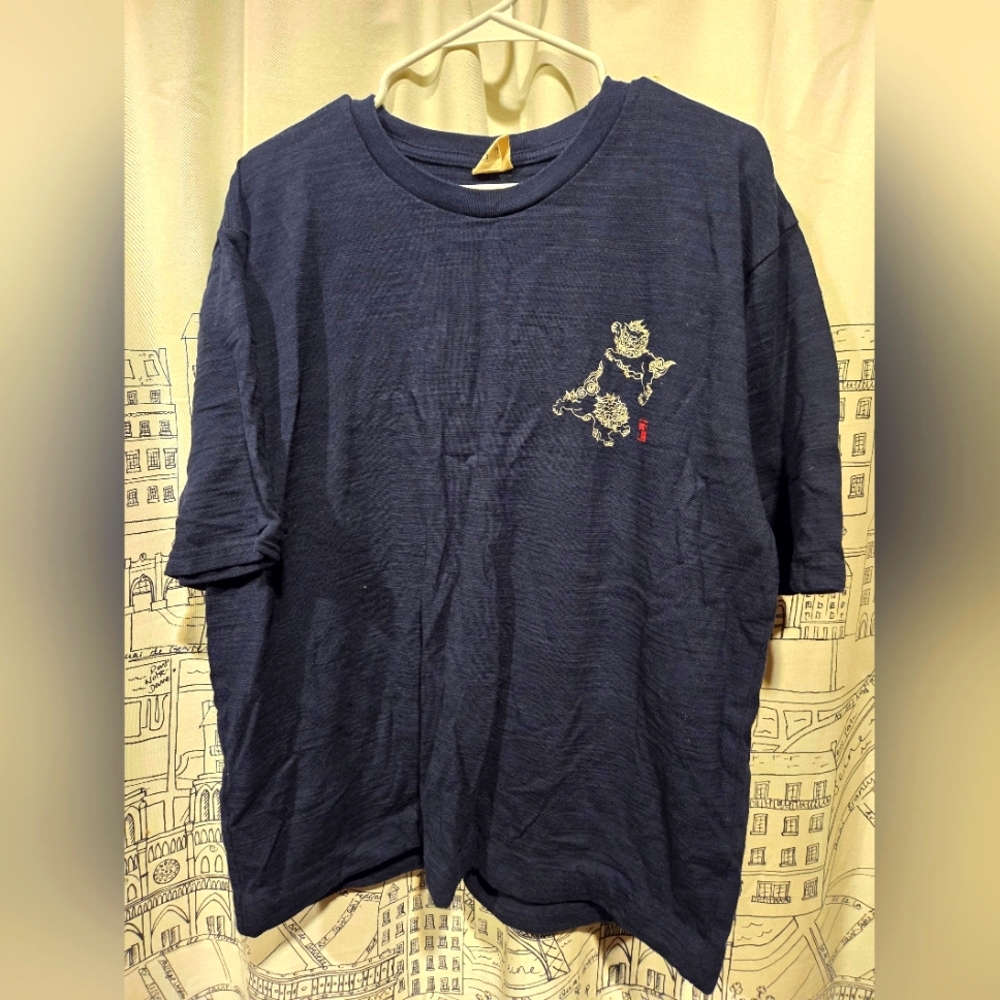 EUC Blue Okinawa Souvenir Ryukyu Guardian LionTee Shirt Size "4L"